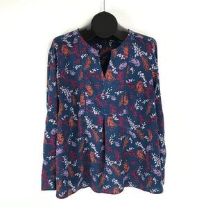 Lane Bryant Floral Leaf Print Blouse Women's Plus 14/16 Roll Tab Split V-Neck